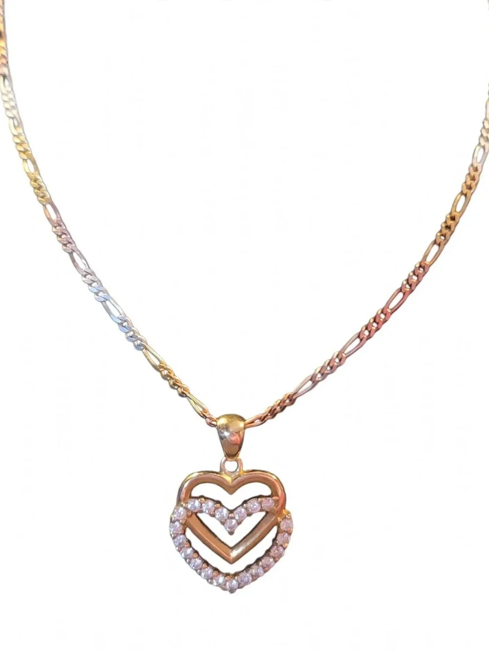 Gold Heart Pendant Necklace with Crystal Accents